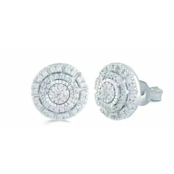1/2Ct TW Diamond Floral Cluster Studs in Sterling Silver  1/2Ct TW Diamond Round Cluster Stud Earring in Sterling Silver by Fifth …